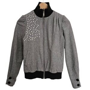 Industry Embellished Grey Wool Blend‎ Bomber Jacket